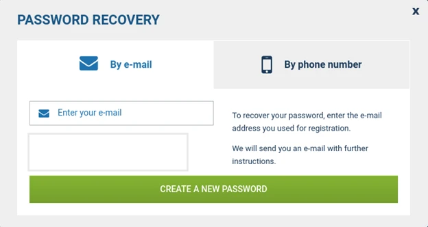 How to change 1xbet password by email