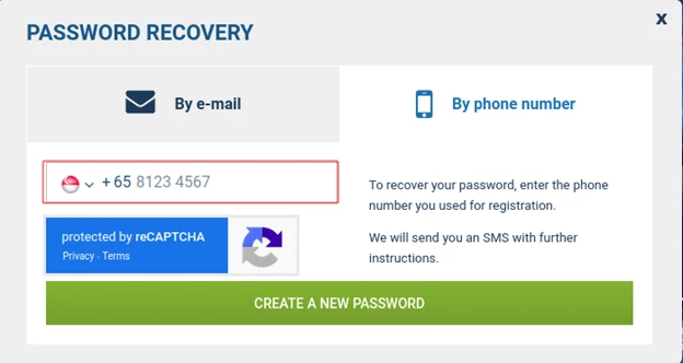 How do I recover my 1xbet account via phone number