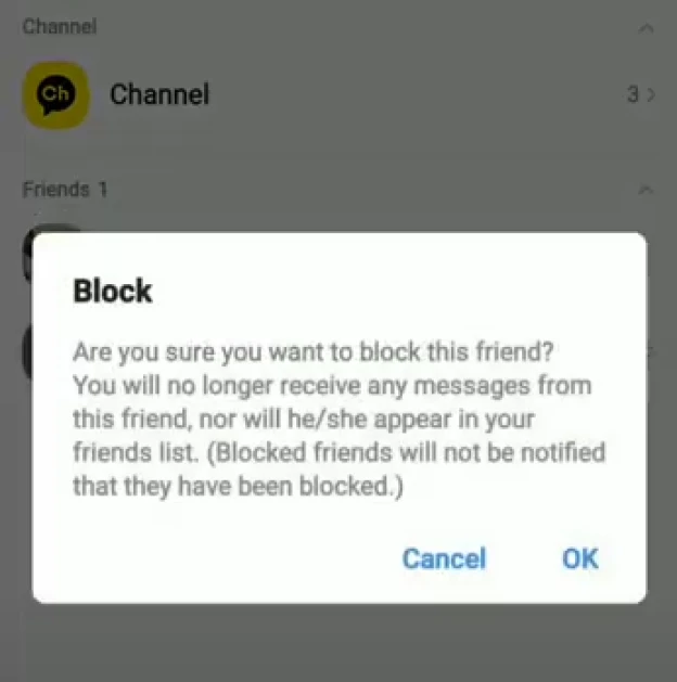 Blocking a user in KakaoTalk