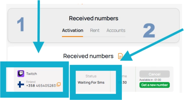 Use rented number and wait for sms
