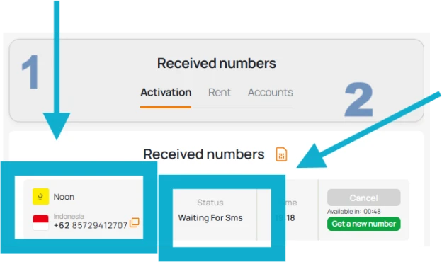 Use rented number and wait for code