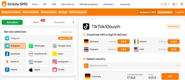 Virtual number for TikTok