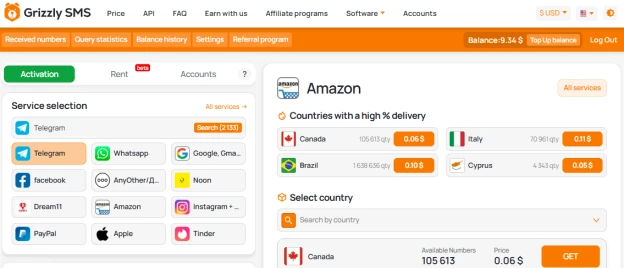 Virtual number for Amazon