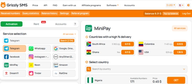 Temporary number for MiniPay
