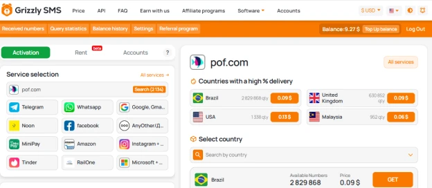 Virtual numbers for POF.com