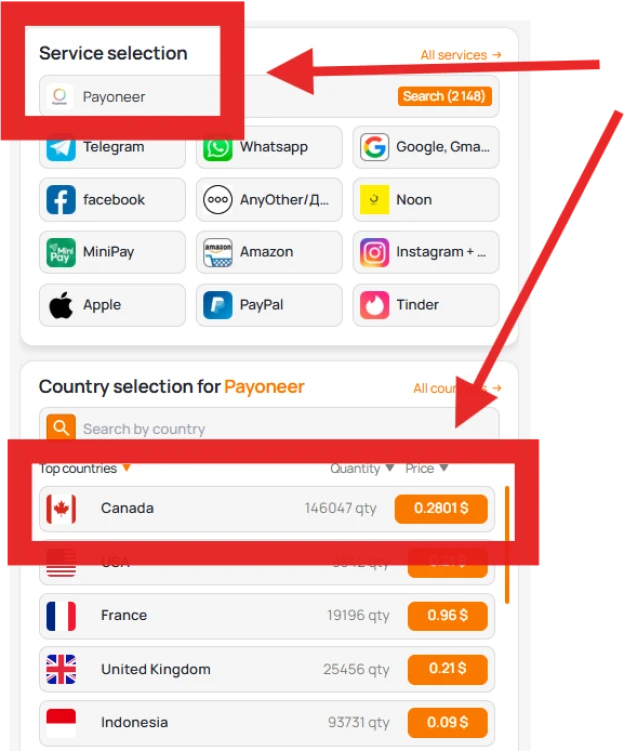 Buy number for Payoneer