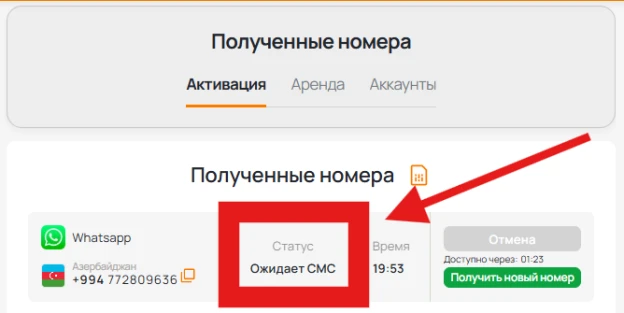 Получение смс с кодом