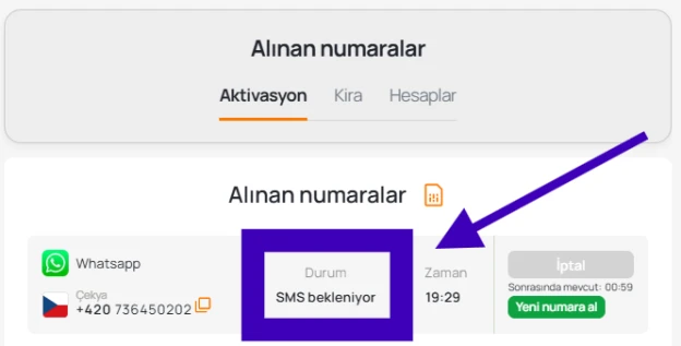 SMS'i bekleyin
