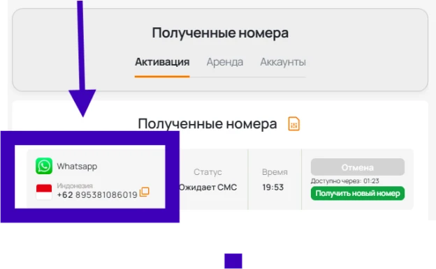 Скопируйте купленный номер