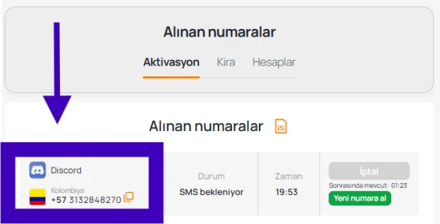 Numarayı kopyalayın