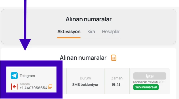 Bir numarayı kopyalayın