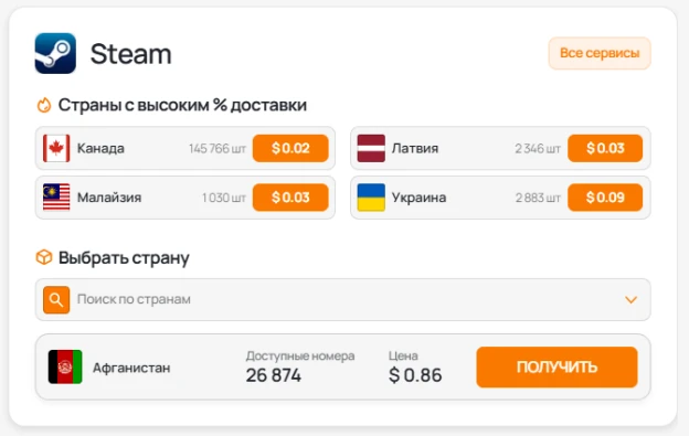 Виртуальный номер для регистрации в Steam