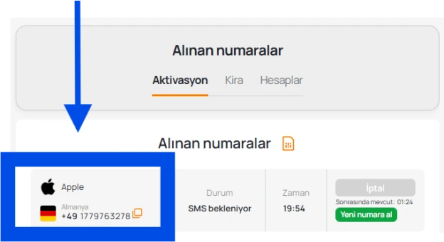 Numarayı kopyalayın
