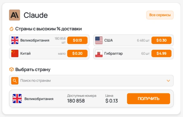 Виртуальный номер для Claude