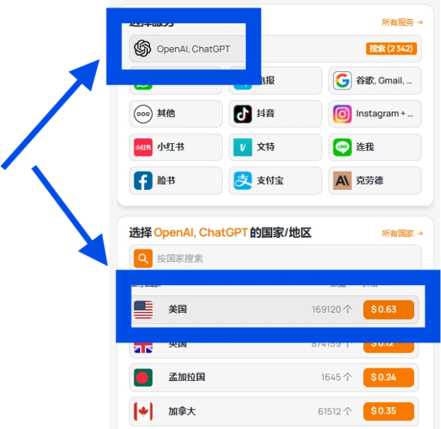 選擇服務和國家/地區