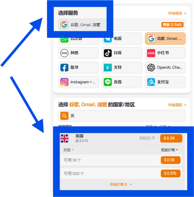 選擇您的行動電信商和國家/地區
