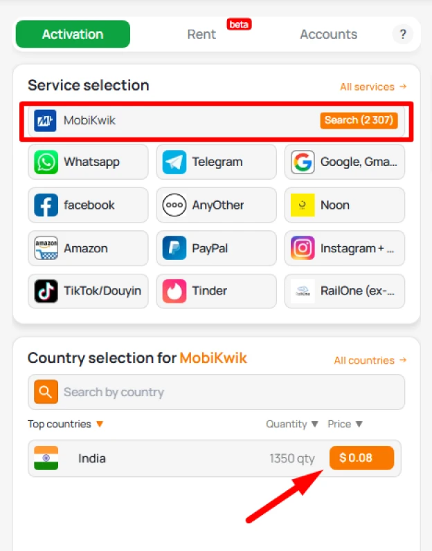 temp indian number for MobiKwik