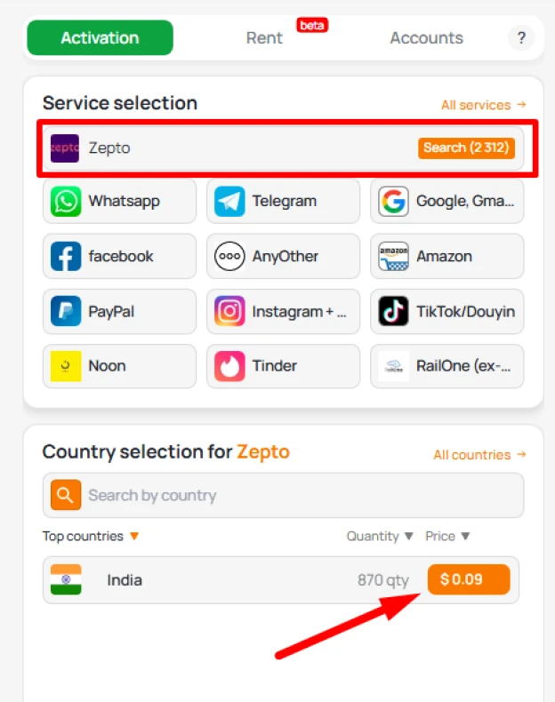 Get indian number for zepto