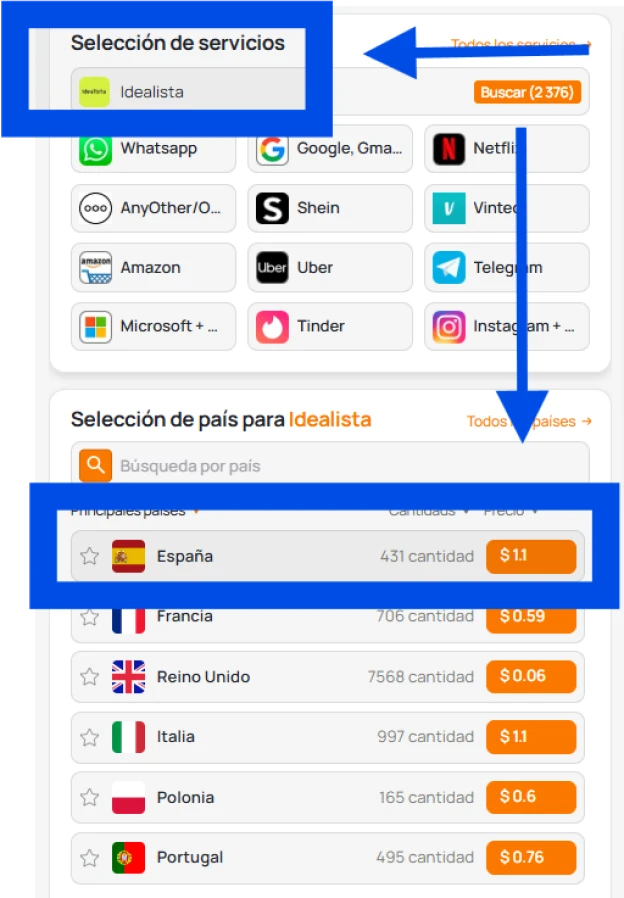 Selecciona un servicio y una región