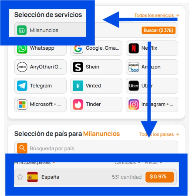 Selecciona un servicio y una región