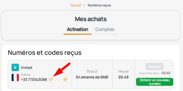  compte Vinted avec un numéro virtuel