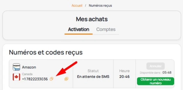 compte Amazon avec un numéro virtuel