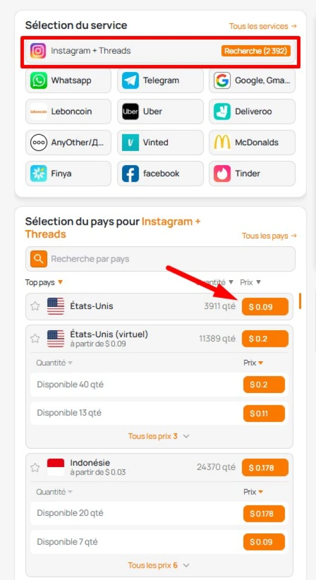 numéro virtuel pour Instagram