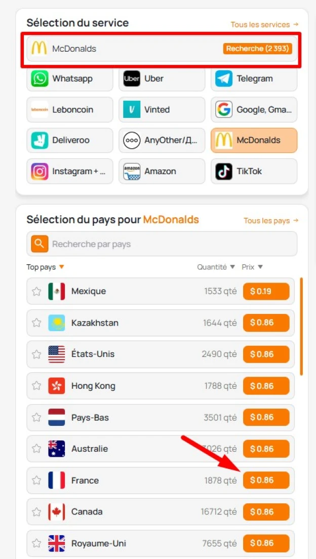 Recevoir SMS McDonald’s