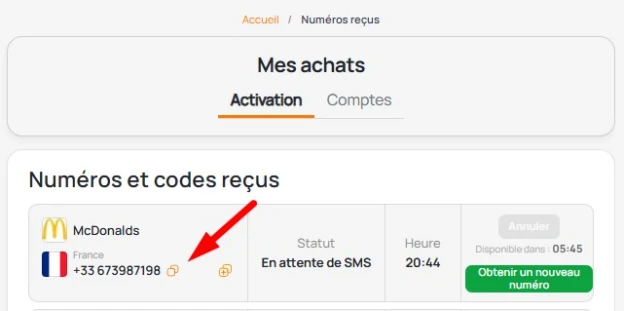 numéro temporaire McDonald’s