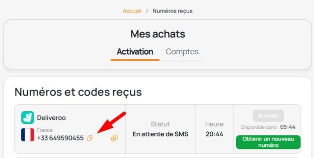 numéro virtuel pour Deliveroo