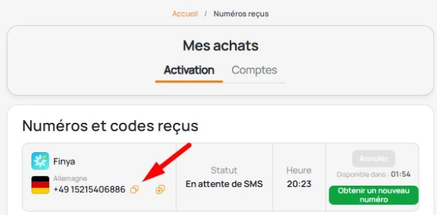 Vérification Finya par SMS 