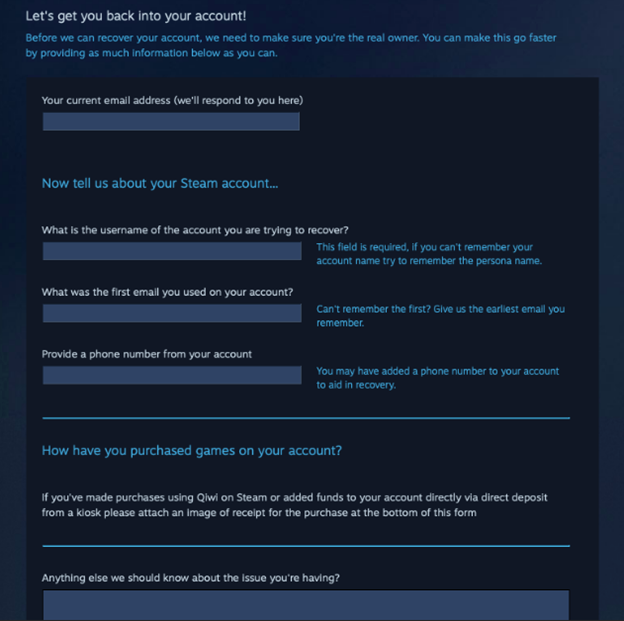 How can I recover Steam account?