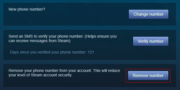 Change your phone number Steam
