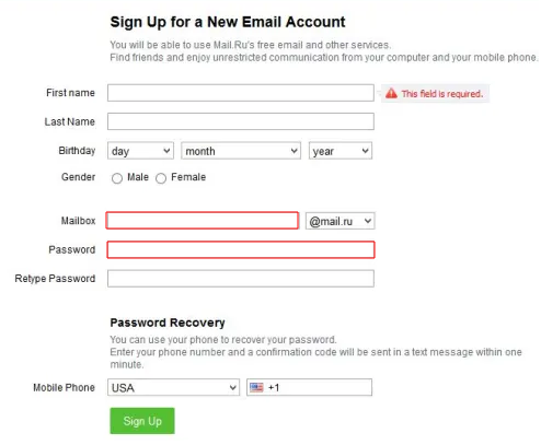 How to register a second mail ru account English